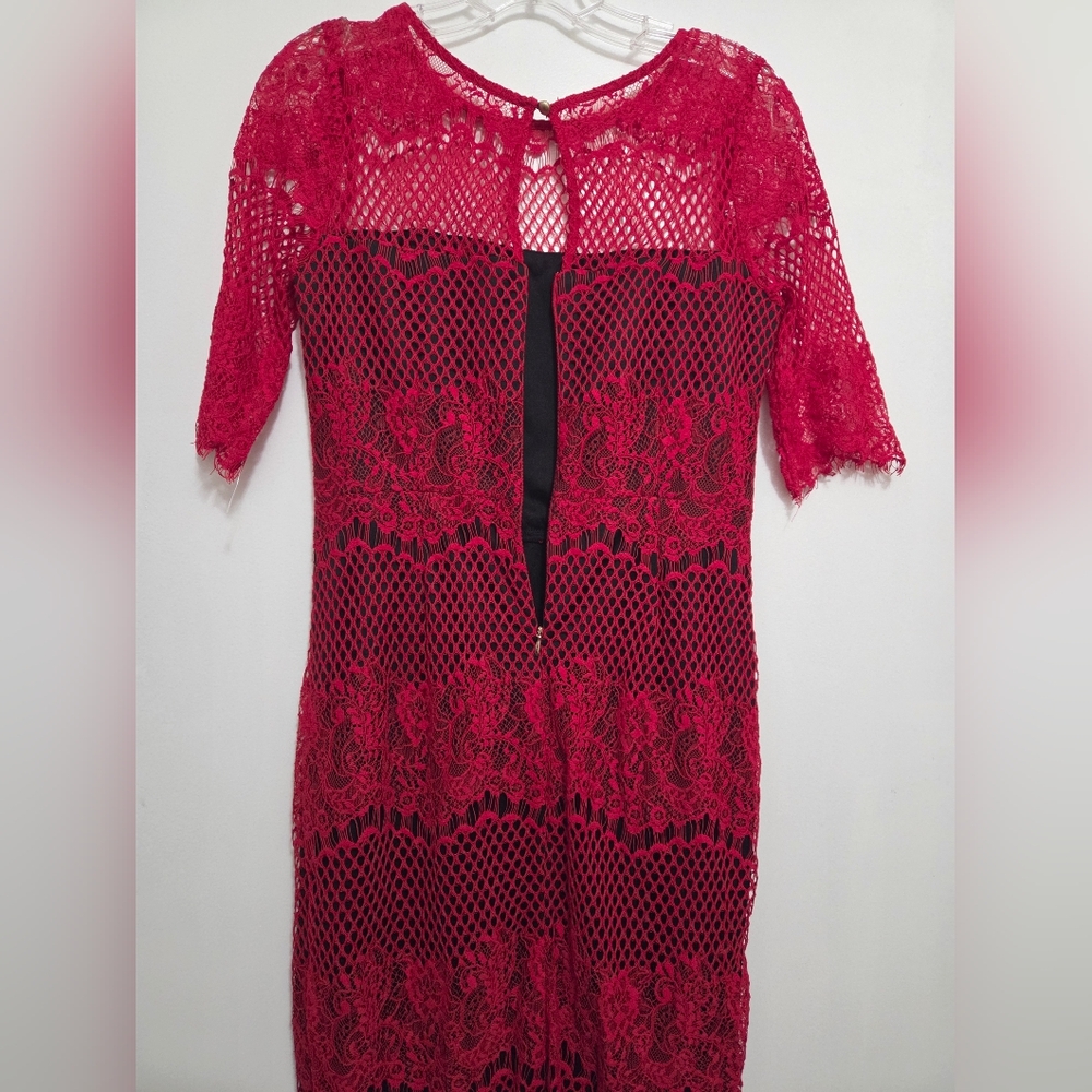Thalia Sodi Red Lace Midi Dress Small - Picture 9 of 15